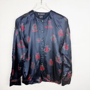 Vintage Escada Silk Blouse Black Top Size 38 USA Size 8